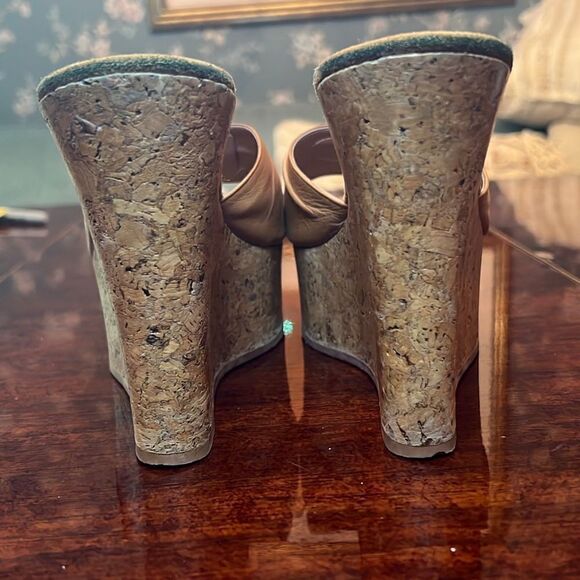 Bebe Platform Wedges Cork Tan Leather | size 6 - Picture 4 of 8